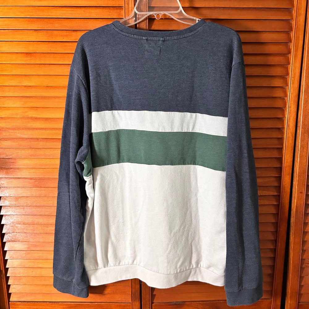 Marine Layer Mens XX-Large Colorblock French Terry Crewneck Navy Green - Picture 2 of 7